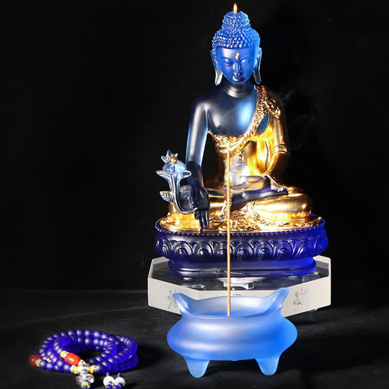 Handmade Liuli Crystal Medicine Buddha Statue 13cm
