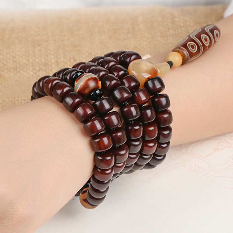 108 Mala Beads Three-eyed Nine-eye Dzi Jade Luck Bracelet