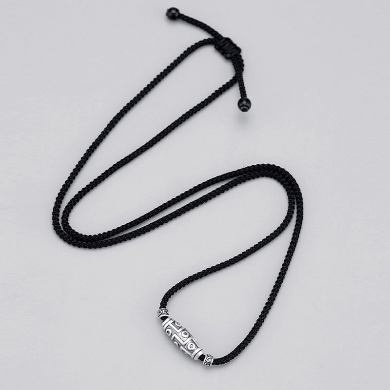 Sterling Silver Nine-Eye Dzi Bead Spiritual Protection Necklace