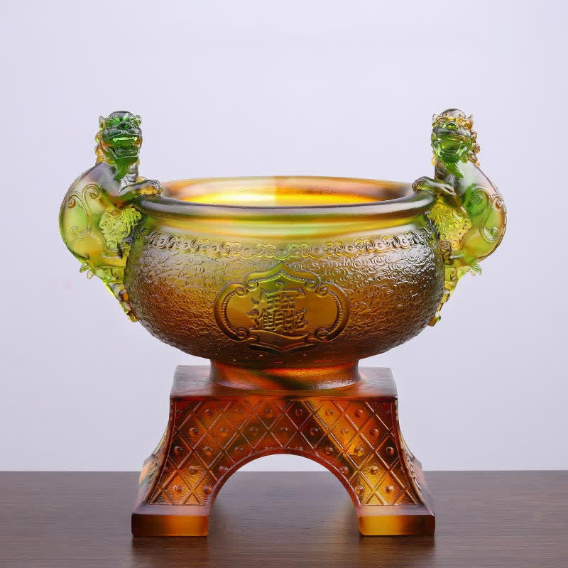 Handmade Liuli Crystal PiXiu Treasure Bowl Art Piece