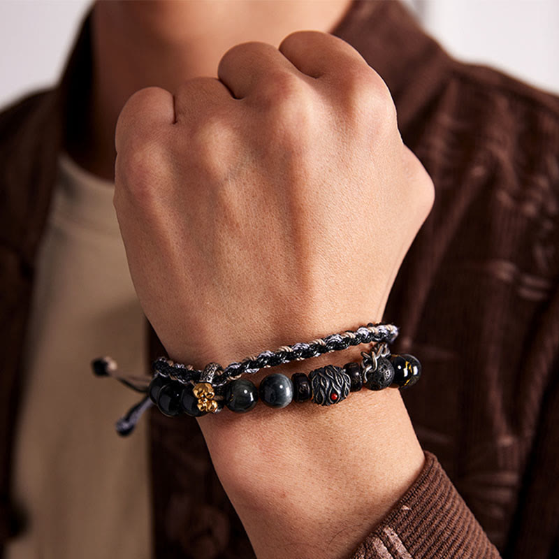 Lava Rock Tiger Eye Bracelet 10mm Handmade Healing Jewelry