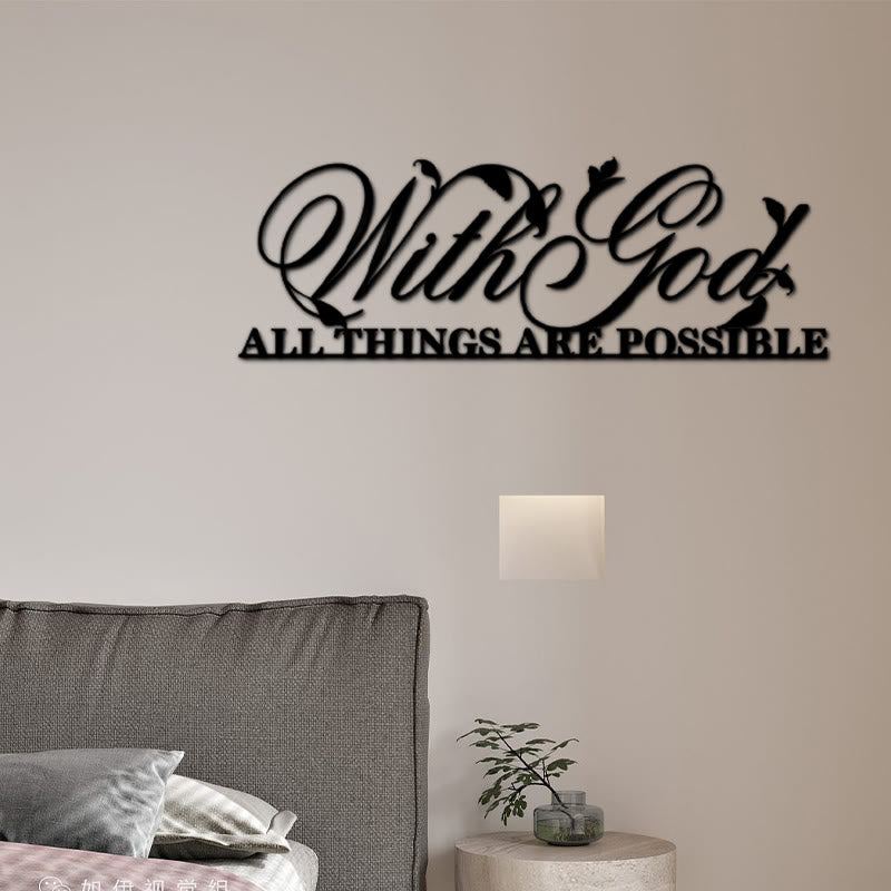 Zen Metal Wall Art | With God All Things Are Possible Sign 44x16cm