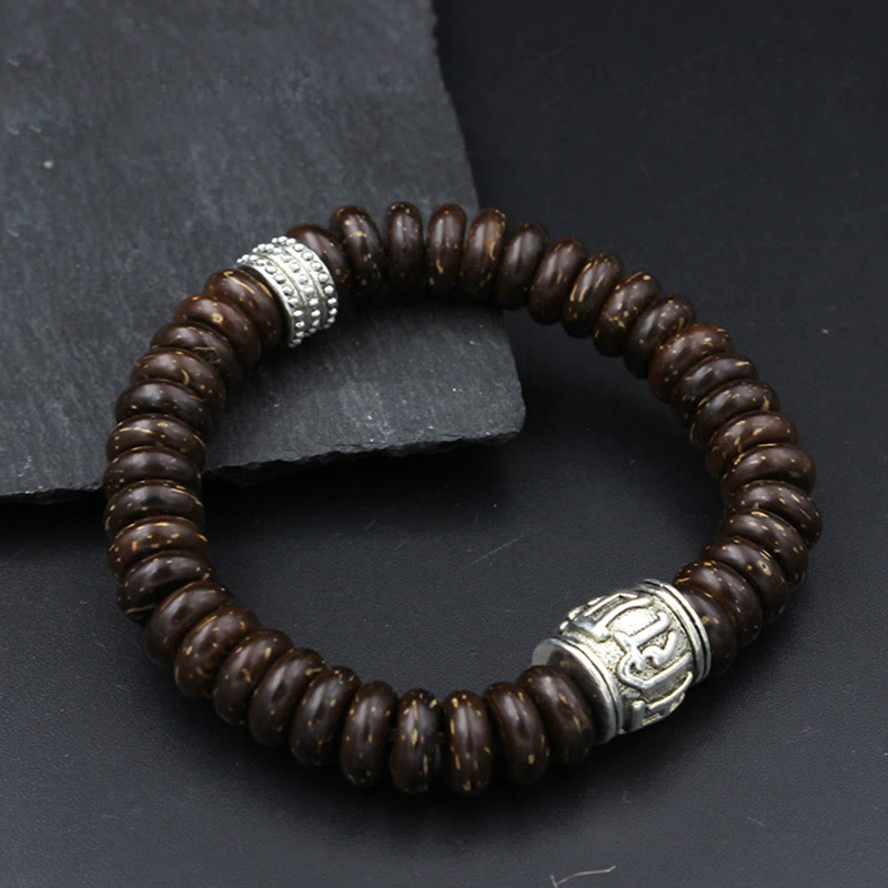 Tibetan Coconut Shell Om Mani Padme Hum Bracelet 14-16cm