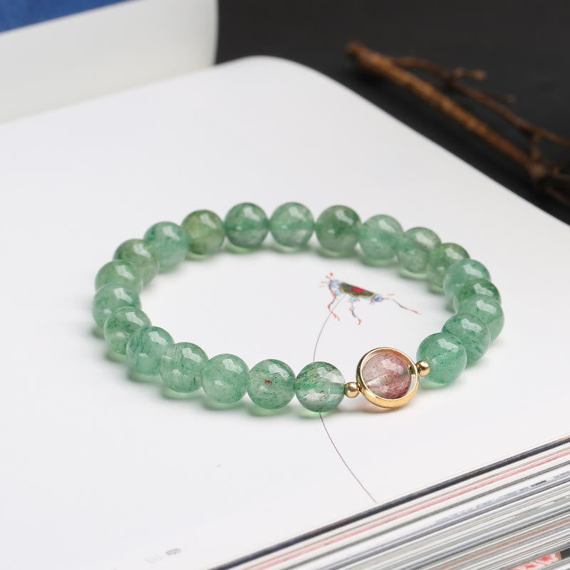 7.5mm Green Strawberry Quartz Soothing Beaded Bracelet