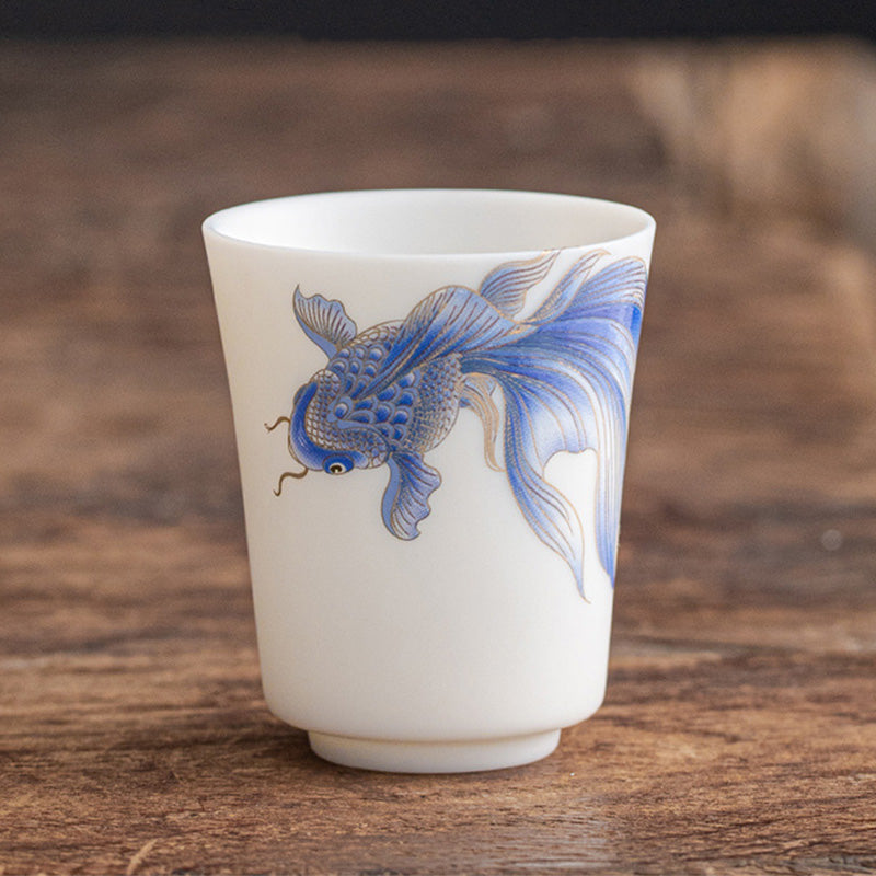 Koi Fish Porcelain Teacup 150ml Ceramic Zen Decor