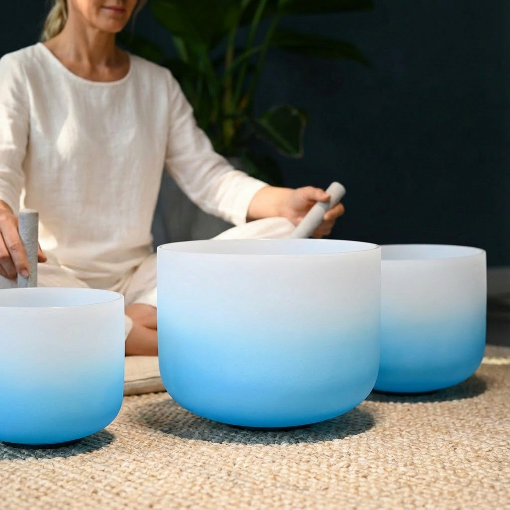 Blue Aria Gradient Chakra Crystal Singing Bowl Set - 7 PCS 6-12 inch