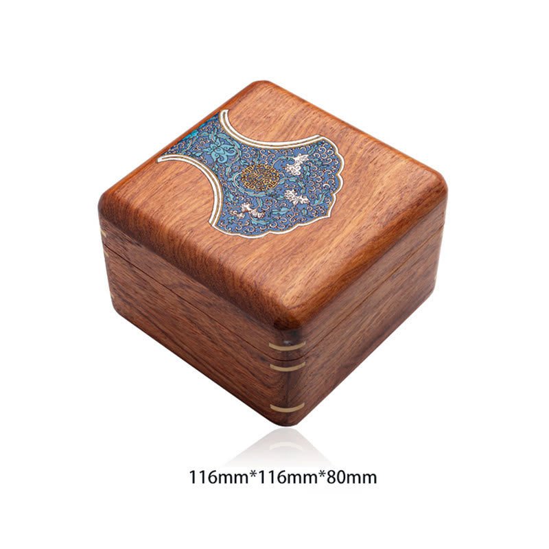 Rosewood Jewelry Box with Antique Flower Leaf Design - Handmade Storage