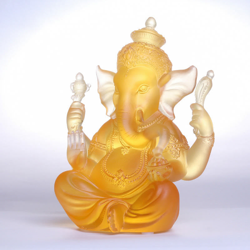 Handmade Liuli Crystal Ganesh Statue 11.5cm Protection Art