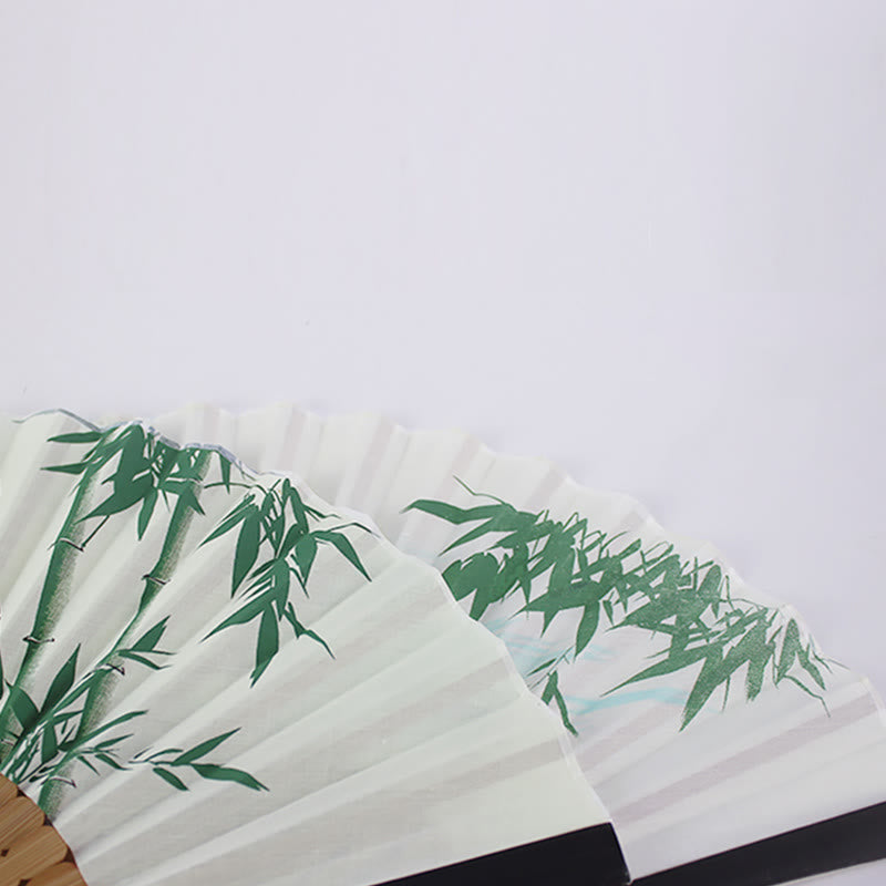 Chinese Folding Fan with Bamboo and Koi Fish Patterns