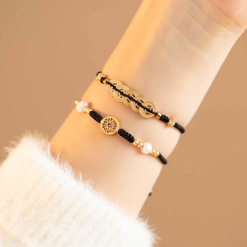 Copper Coin Red String Bracelet for Luck & Protection