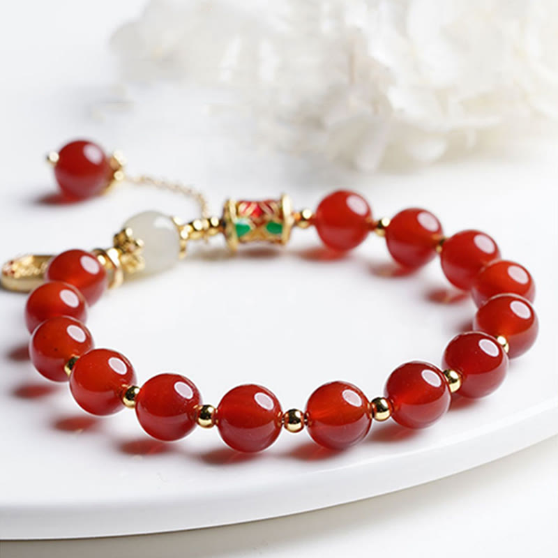 8mm Red Agate Fu Character Confidence Bracelet