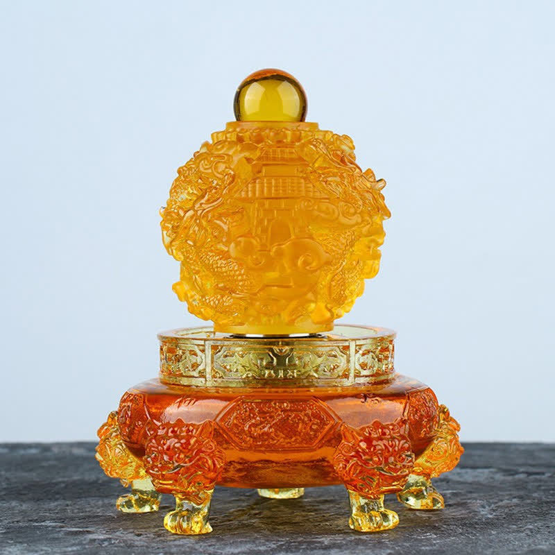 Handmade Liuli Crystal Feng Shui Dragon Decor 13.5cm