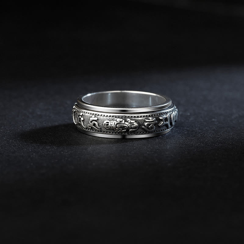 Copper Plated Silver Om Mani Padme Hum PiXiu Rotatable Ring
