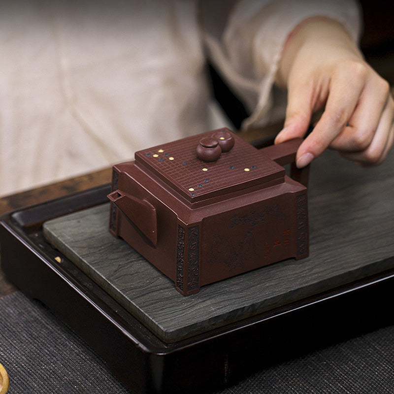280ml Purple Clay Yixing Handmade Square Gongfu Teapot
