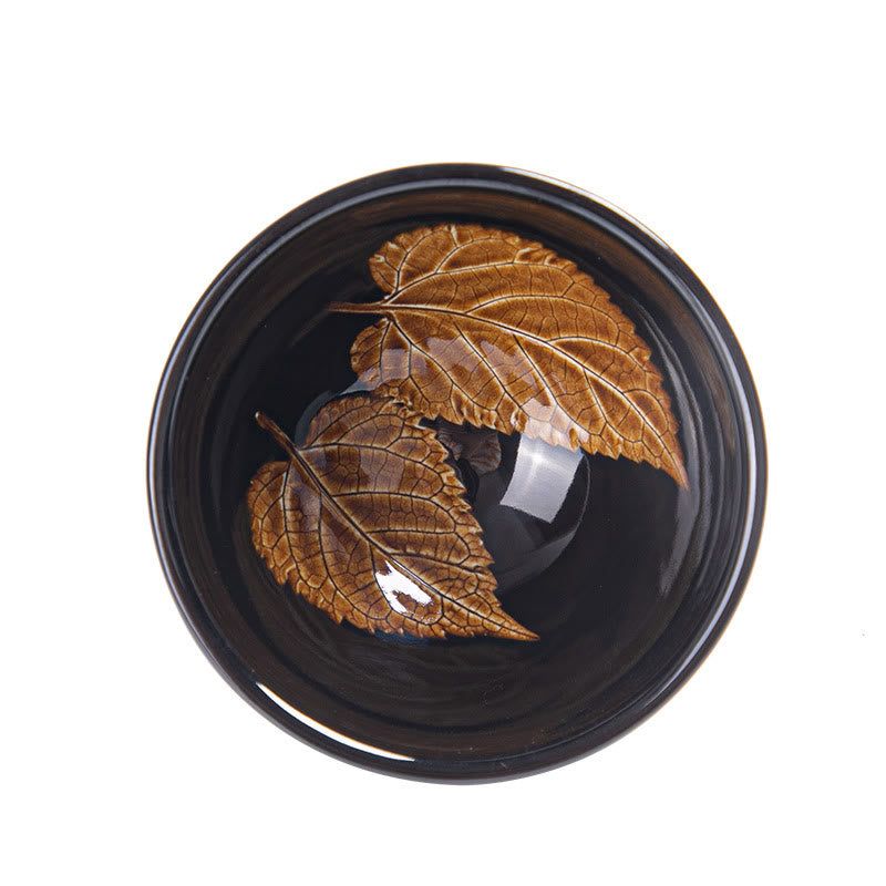 Gold Maple Leaf Jian Zhan Tenmoku Ceramic Teacup 120ml