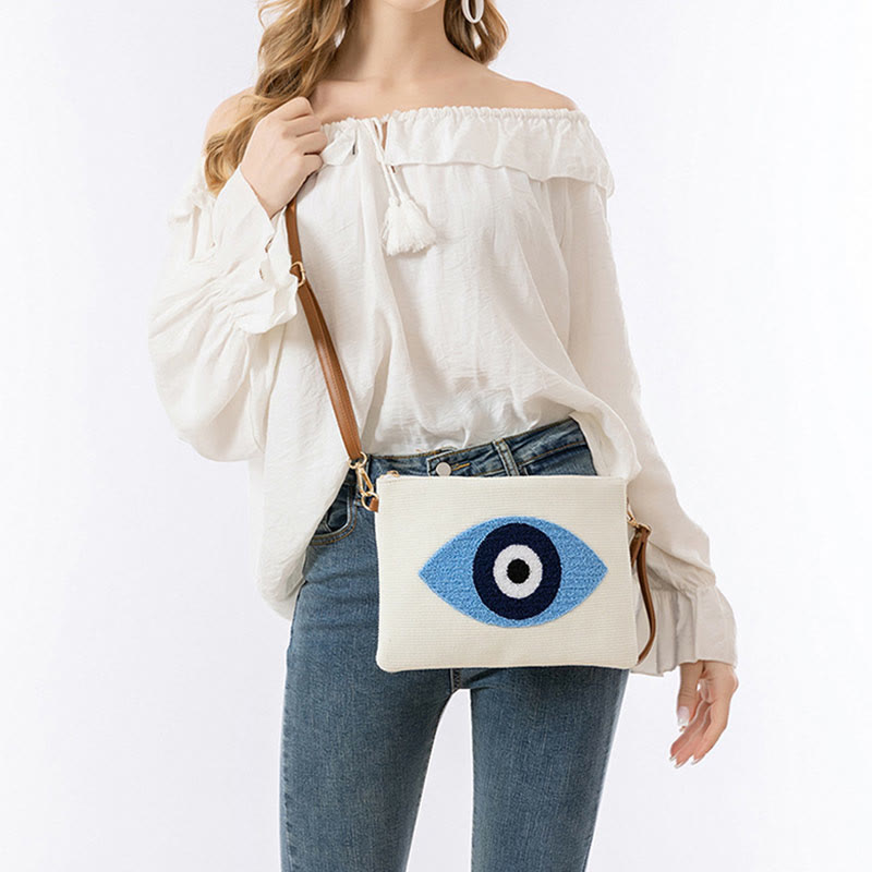 Evil Eye Canvas Crossbody Bag with Adjustable Strap - Protection Symbol