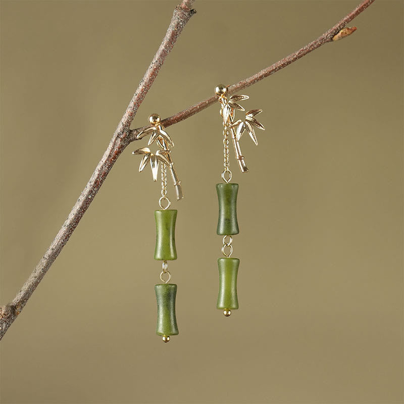 Peridot Bamboo Leaf Drop Earrings 5cm Sterling Silver Posts