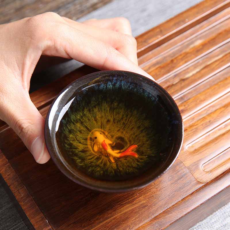 Small Koi Fish Blue Kiln Change Chinese Jianzhan Ceramic Tea Cup 75ml