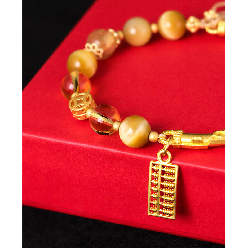 8mm Tiger Eye Citrine Protection Bracelet with Abacus Charm