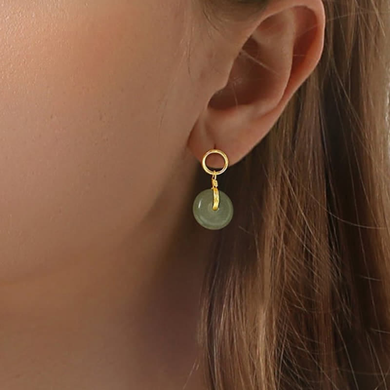 Round Jade Peace Buckle Luck Drop Earrings for Prosperity
