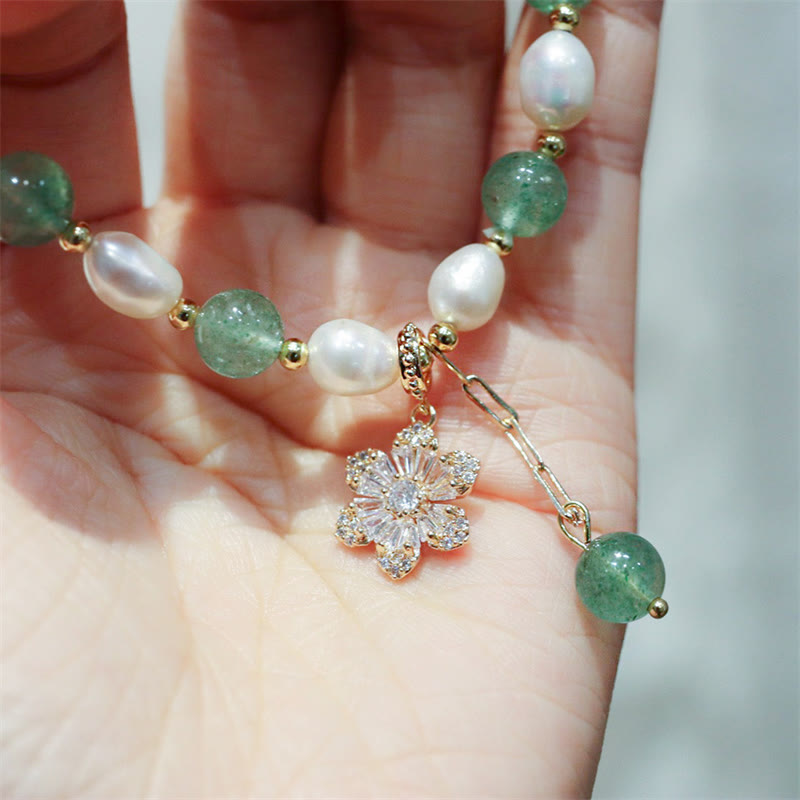 8mm Green Strawberry Quartz Love Bracelet for Calm & Healing