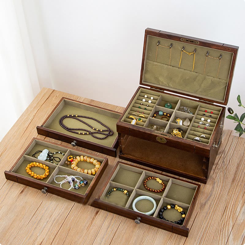 Four-Layer Solid Wood Jewelry Box with Velvet | Zen Decor