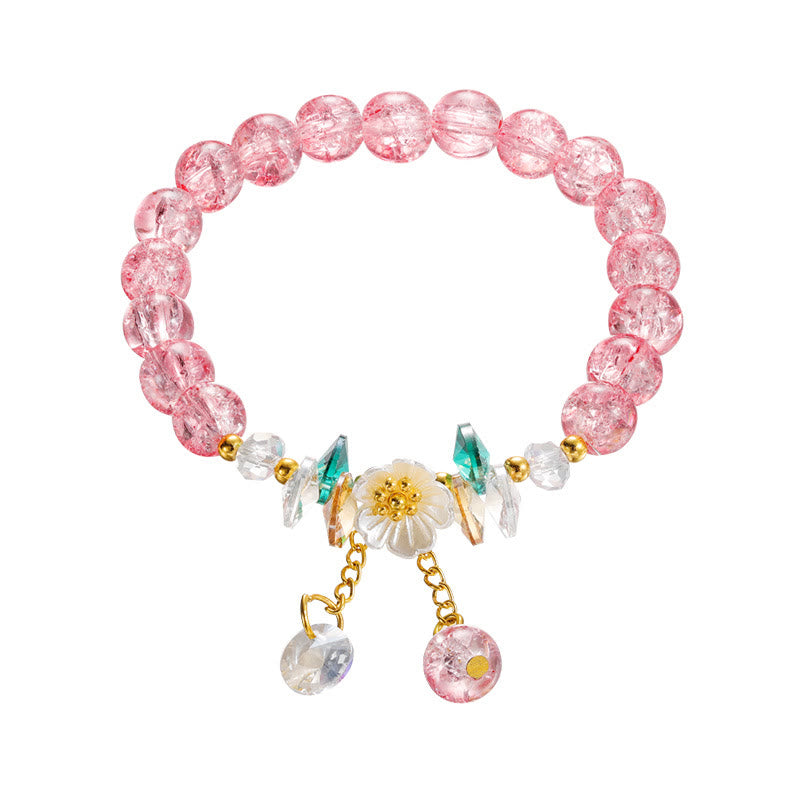 Spiritual Glass Bead Bracelet with Flower Charm for Protection