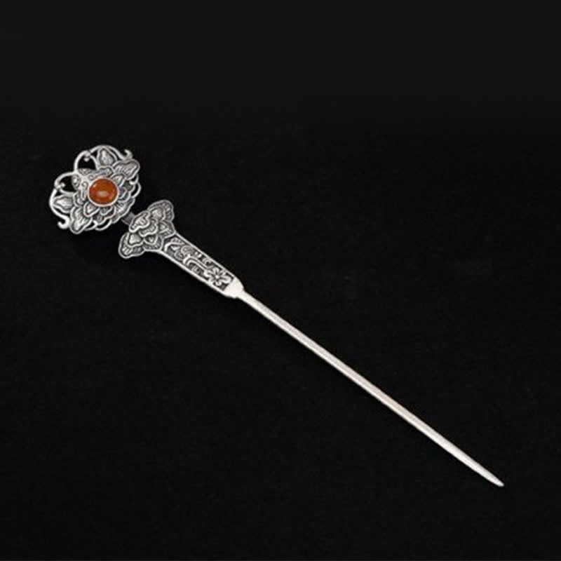 Red Agate Peony Flower Hairpin | Confidence & Calm 13.4cm