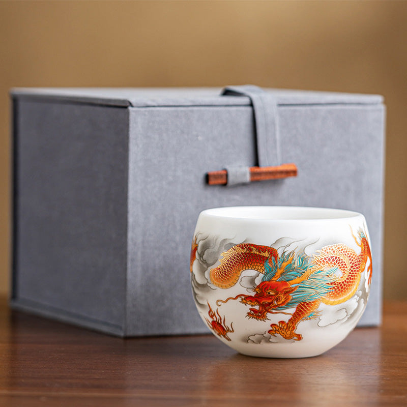 Dragon Phoenix Ceramic Teacup 130ml Zen Decor Gift
