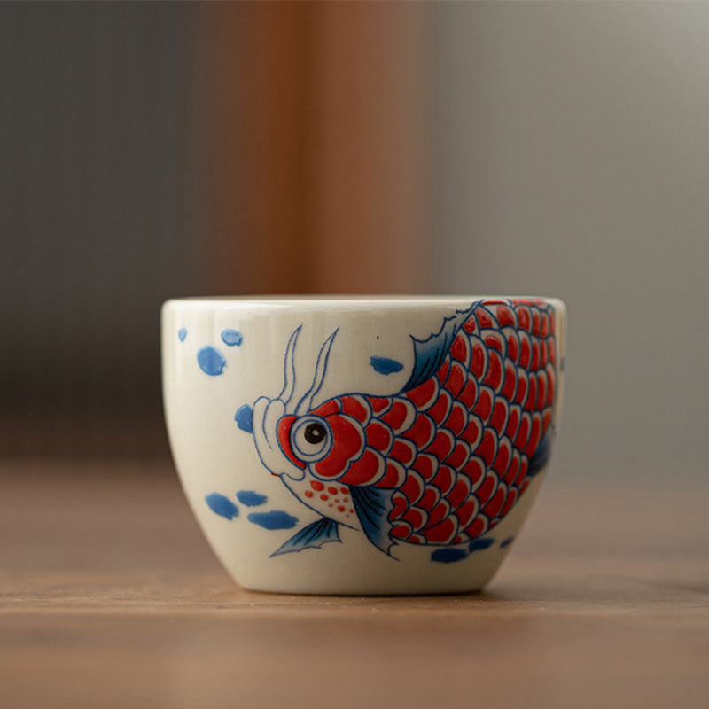 60ml Koi Fish Arowana Ceramic Teacup for Zen Decor