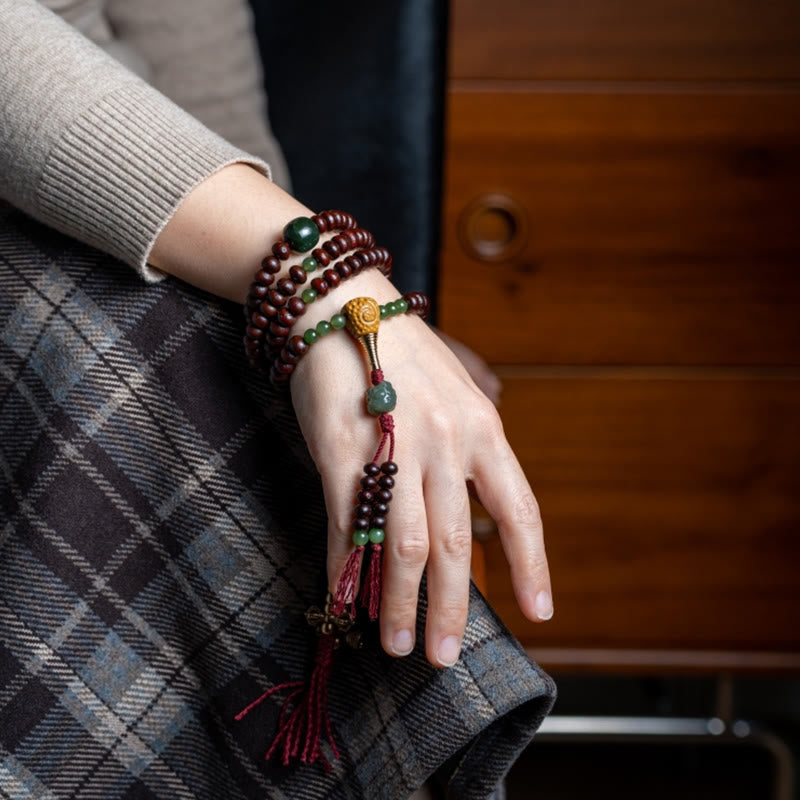 108 Beads Bodhi Seed Mala Bracelet with Hetian Cyan Jade Protection