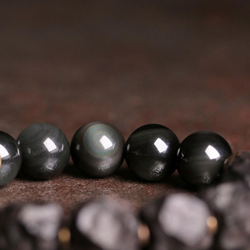 Black Obsidian Ebony Wood Strength Bracelet 17cm