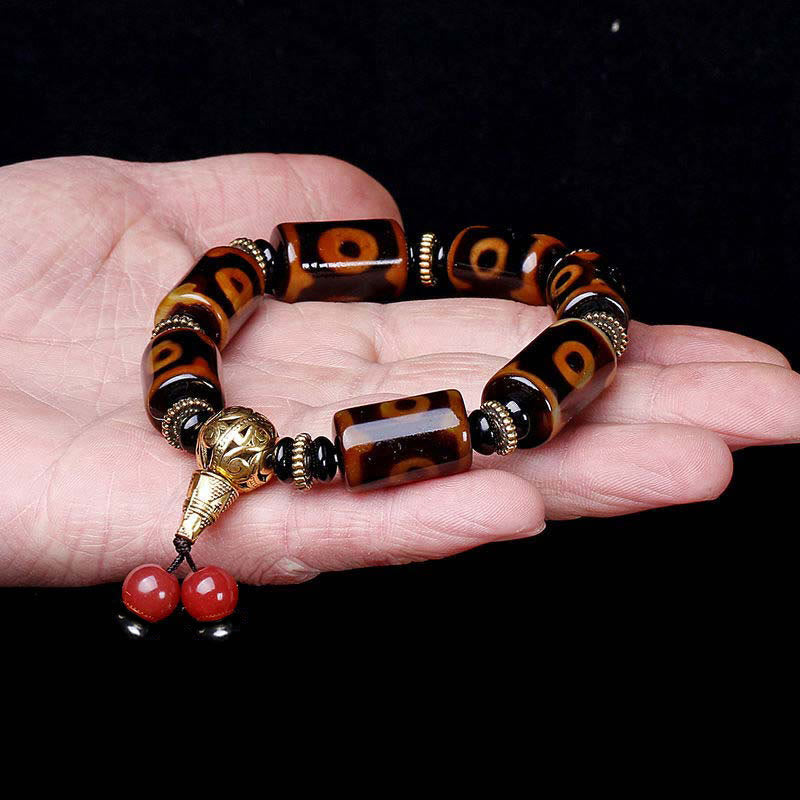 Nine-Eye Dzi Bead Agate Bracelet for Protection & Luck