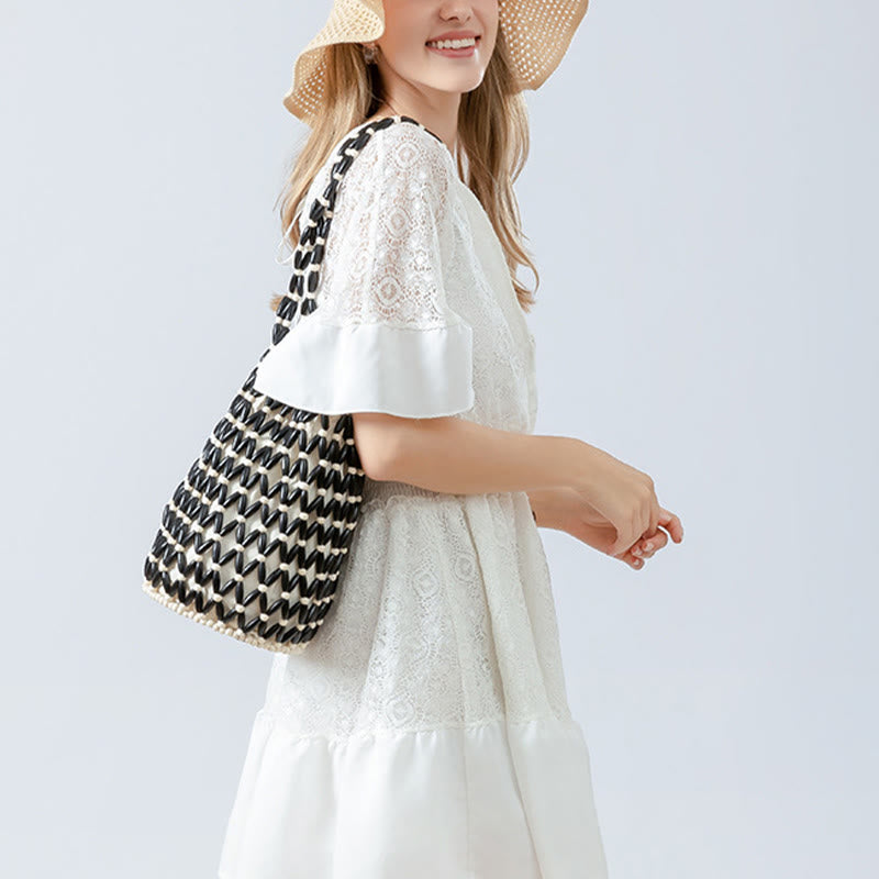 Wooden Beads Bucket Shoulder Bag for Spiritual Accessories