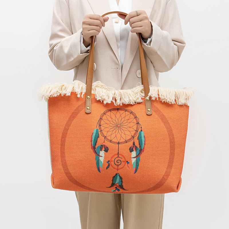 Large Capacity Dreamcatcher Mandala Canvas Tote Bag