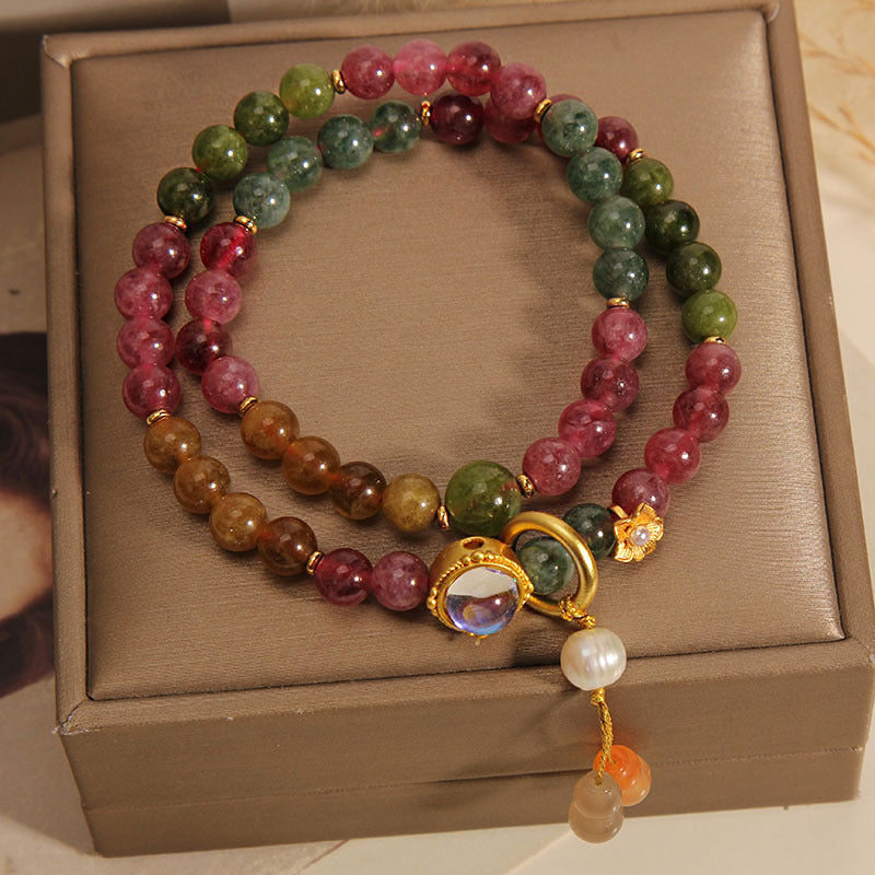 Double Wrap Multicolored Tourmaline Bracelet for Protection