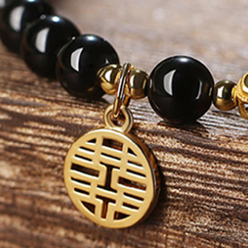 8mm Black Obsidian Hetian Jade Strength Bracelet