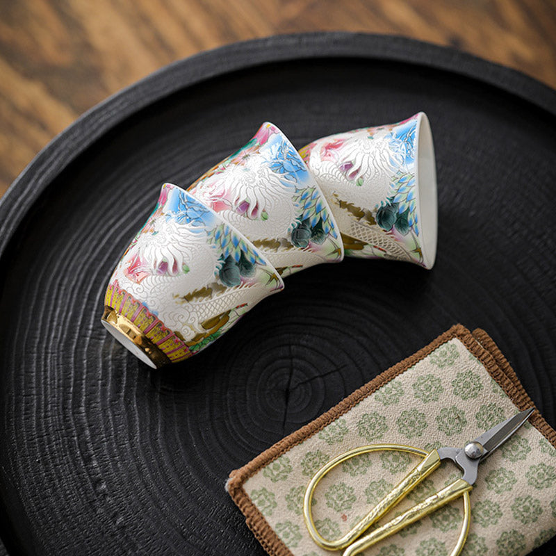 Dragon & Phoenix Ceramic Teacup 50ml | Zen Decor