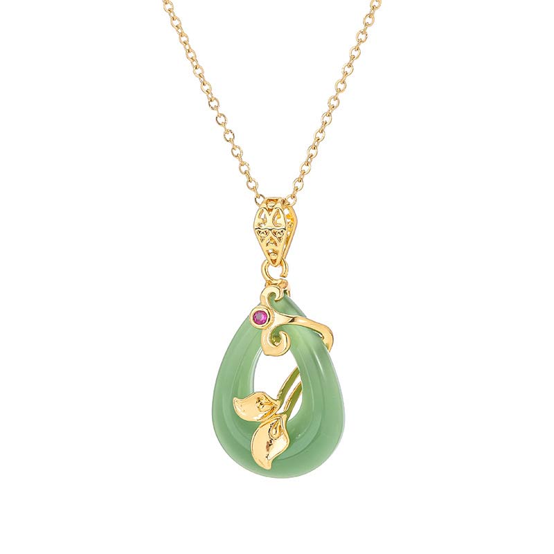 Jade Oval Pattern Blessing Fortune Necklace