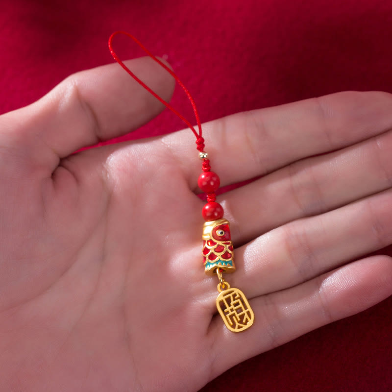 Cinnabar Koi Fish Charm Phone Hanging for Wealth & Luck
