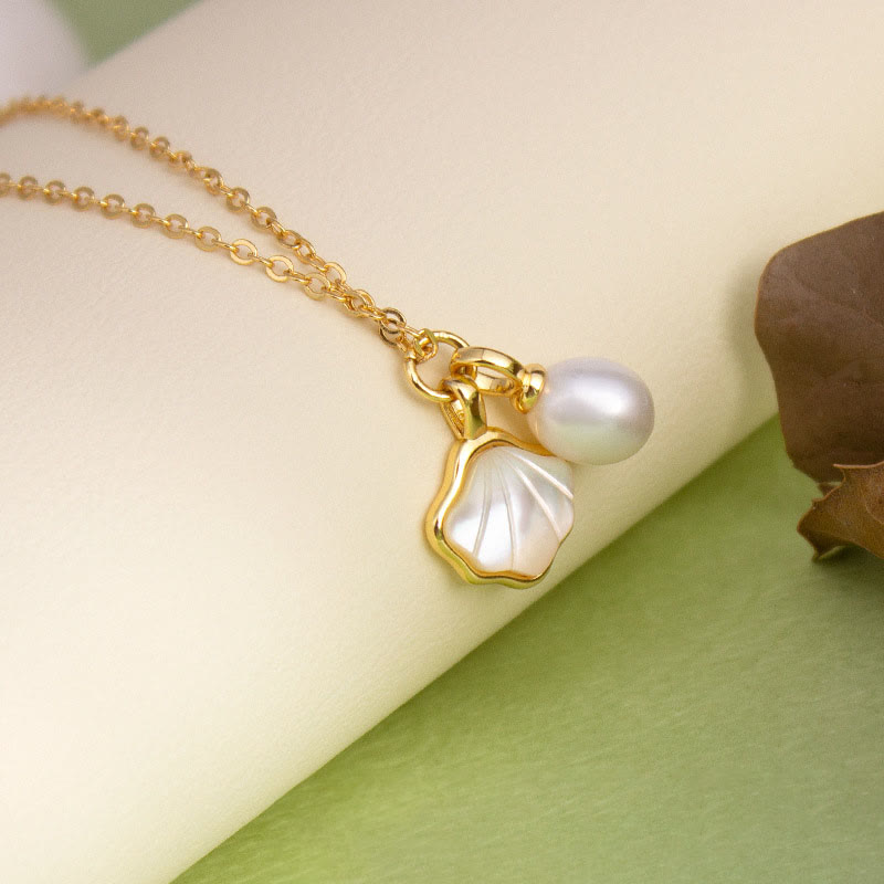 Ginkgo Tridacna Pearl Jewelry Set with Copper Ring Earrings Necklace