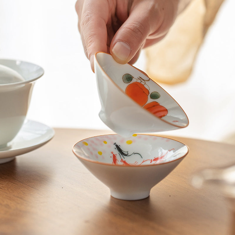 Mandala Koi Fish Lotus Ceramic Tea Cup 50ml Harmony