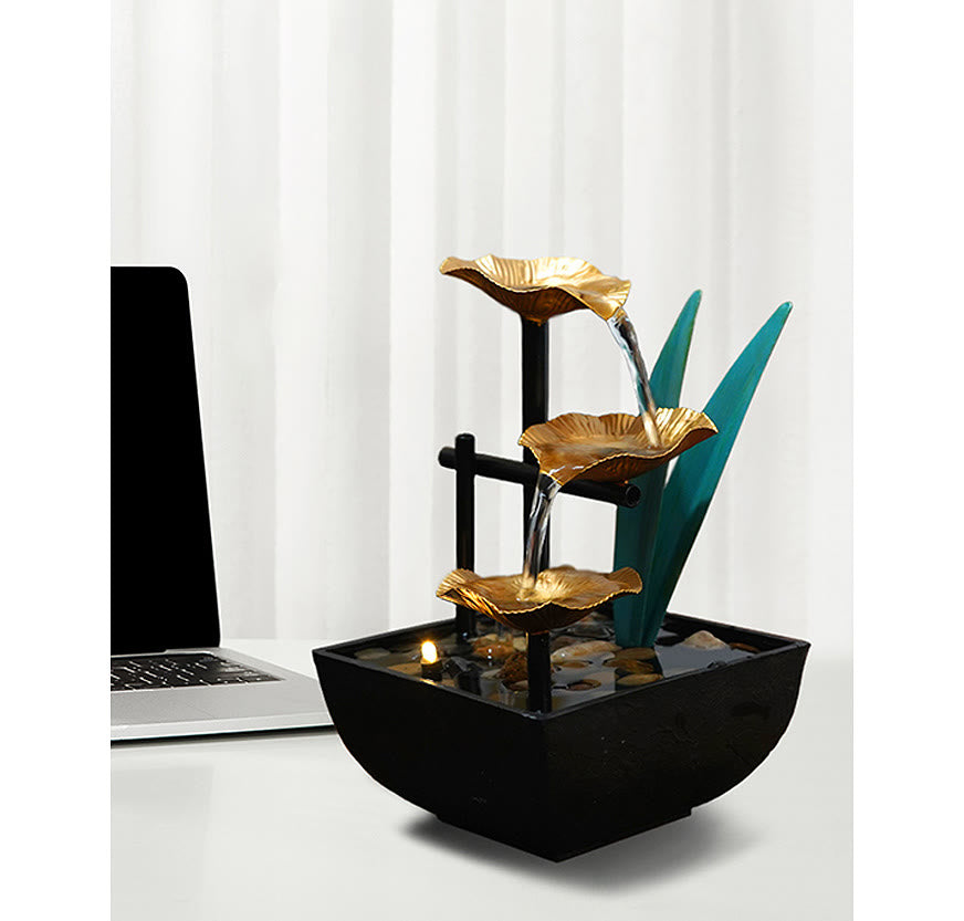 Three Layers Lotus Waterfall Fountain | Zen Tabletop Decor