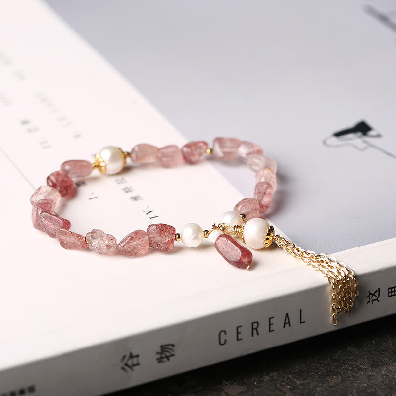 Strawberry Quartz Pearl 14k Gold Love Healing Bracelet