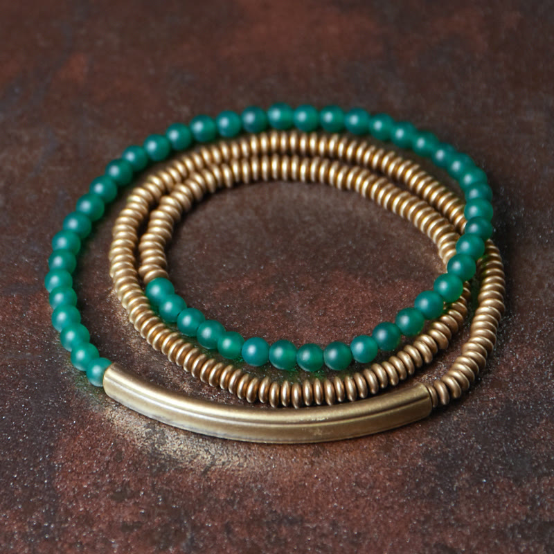Triple Wrap Agate Stone Protection Copper Bracelet