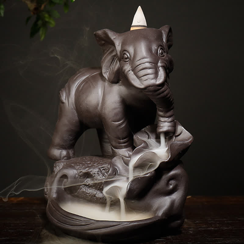 Purple Clay Tibetan Elephant Backflow Incense Burner for Peace