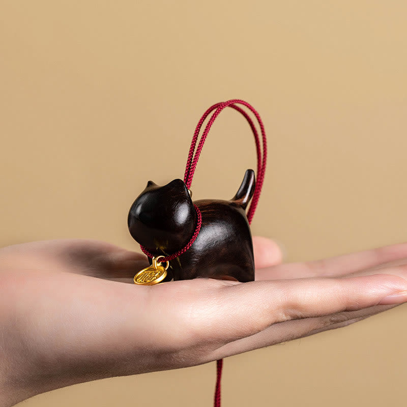 Ebony Wood Green Sandalwood Lucky Cat Balance Car Hanging