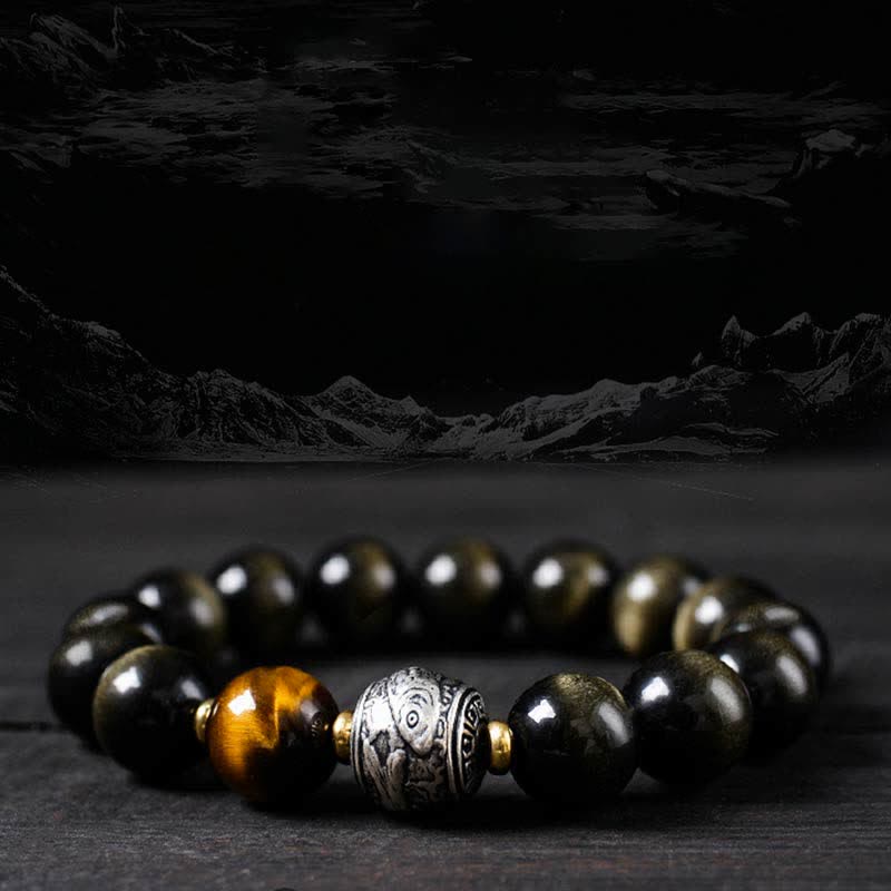 Rainbow Obsidian And Gold Sheen Obsidian Protection Bracelet 8mm