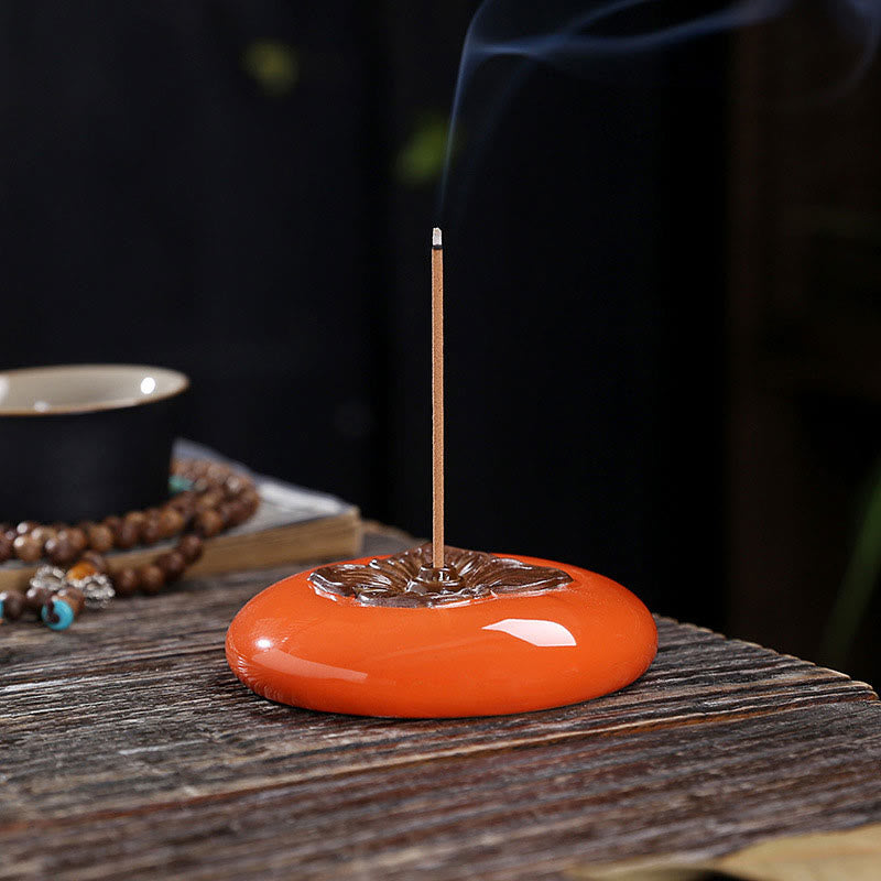 Ceramic Persimmon Incense Burner for Meditation Healing