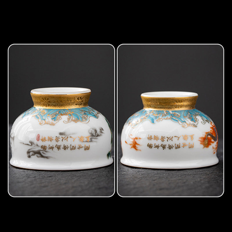 Golden Eagle & Auspicious Dragon Gilt Ceramic Tea Set with Gift Box